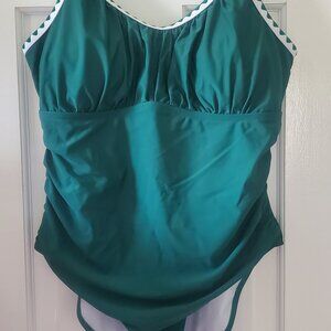 1940s Ruched Spaghetti Strap One-Piece Swimsuit